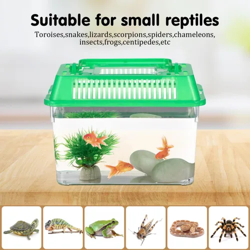 Vista 2 de POPETPOP Mini tanque de peces portátil con asa, acuario transparente de plástico, tanque de tortugas pequeñas, funda de cría de reptiles, tanque