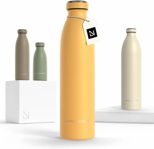 Vista 18 de LARS NYSØM Botella de agua aislada de acero inoxidable de 12 onzas, 17 onzas, 25 onzas, 34 onzas, 51 onzas, frasco térmico aislado para bebidas