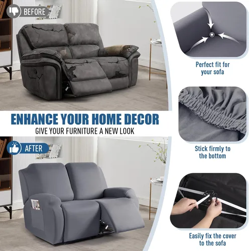 Vista 215 de TAOCOCO Fundas Elásticas para Sillones Reclinables de 3 Piezas Fundas Sólidas para Muebles Funda para Sillón Reclinable Fundas Deslizables con Azul
