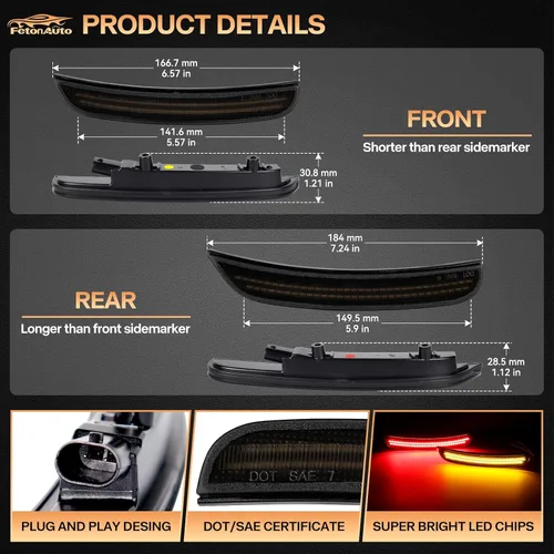 Vista 3 de Luces LED de marcador lateral rojo ámbar para Dodge Charger SRT Hellcat Scat Pack 2015 2016 2017 2018 2019 2020 2021 2022 2023 2024, kit de lente