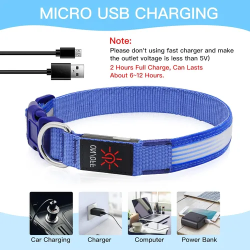 Vista 6 de YFbrite - Collar para perro con luz, collar de perro LED recargable por USB, luces súper brillantes para caminar por la noche, collar de perro