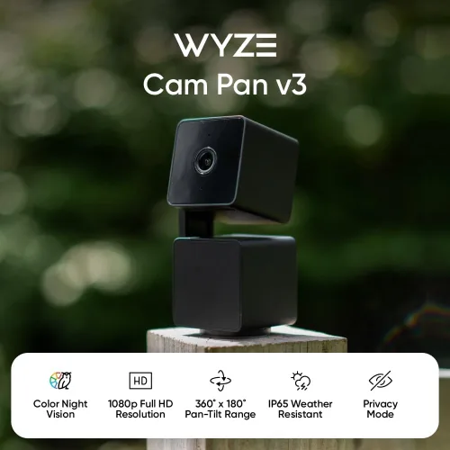 WYZE Cam Pan v3 IP65 1080P 360° Pan/Tilt/Zoom WiFi Cámara de seguridad inteligente para el hogar, seguimiento de movimiento para bebé/mascota,