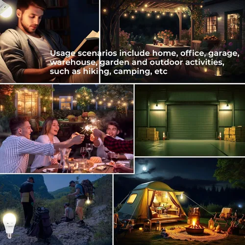 Vista 7 de Bombilla de luz de emergencia recargable, batería de reserva de 2600 mAh para fallos de energía en el hogar, iluminación de lectura de emergencia