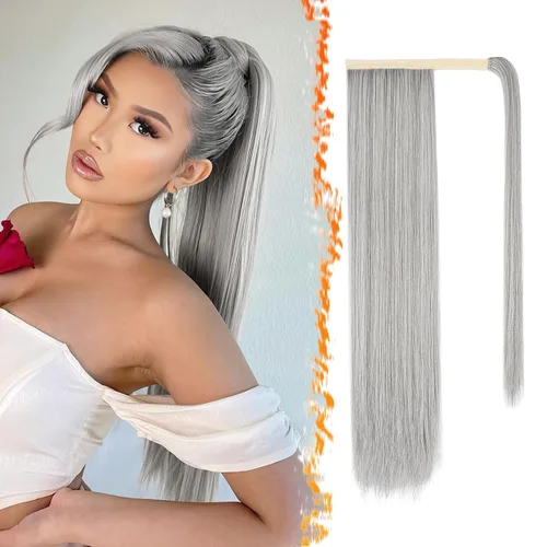 Vista 43 de BARSDAR Extensión de Cola de Caballo Corta y Recta - Extensiones de Cabello de Cola de Caballo con Cordón de 14 Pulgadas en Negro para Mujeres
