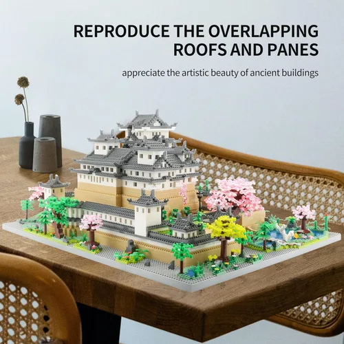 Vista 4 de Juego de micro bloques de construcción del castillo Himeji de Japón, colección de monumentos de arquitectura, 10080 piezas, regalo coleccionable