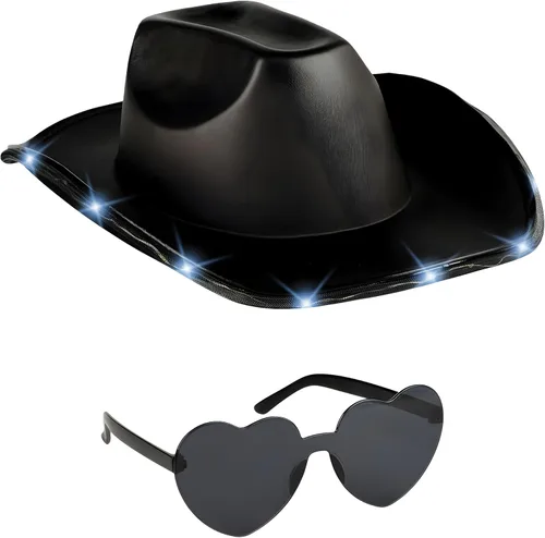 Funcredible Light Up Cowboy Hat and Glasses - Holographic Led Cowboy Hat for Women - Space Cowgirl Hat - Cowgirl Outfit