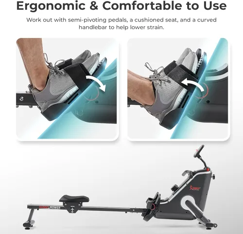 Vista 8 de Sunny Health & Fitness Flip & Foldable Rowing Machine for Home w/Extended Slide Rail, Full-Body Workout, Low-Impact, Optional Extra Long Rail, Quiet