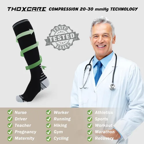 Vista 7 de Thoxcare Compression Socks for Women & Men 20-30 mmHg Knee High Support Compression Socks for Travel Sport Running (1 or 2Pairs)