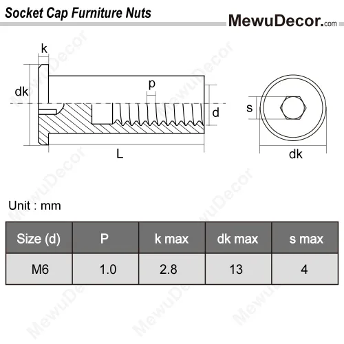 Vista 4 de Poste de tornillo apto para orificios de 5/16 pulgadas (0.315 in) de diámetro, macho M6 x 0.709 in hebilla de cinturón, tornillos de muebles, acero