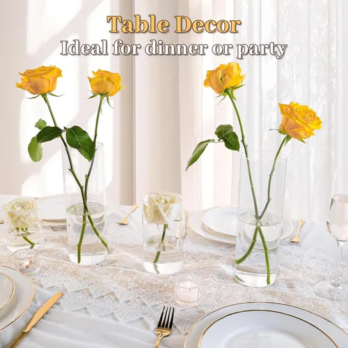 Vista 2 de UPBUD 12 piezas de jarrones cilíndricos de vidrio para centros de mesa Jarrón de flores alto de 10 pulgadas para decoraciones de boda, portavelas