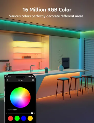 Vista 8 de Lepro SE1 AI - Tira de luces LED inteligentes – Tiras de luz RGB que cambian de color de 65.6 pies con control de aplicación, iluminación generada