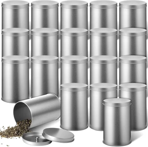 Vista 8 de Irenare 20 Pack Tea Canisters for Loose Tea Tin Canister with Airtight Double Lids 16 oz Metal Coffee Cans Empty Small Round Kitchen Container for