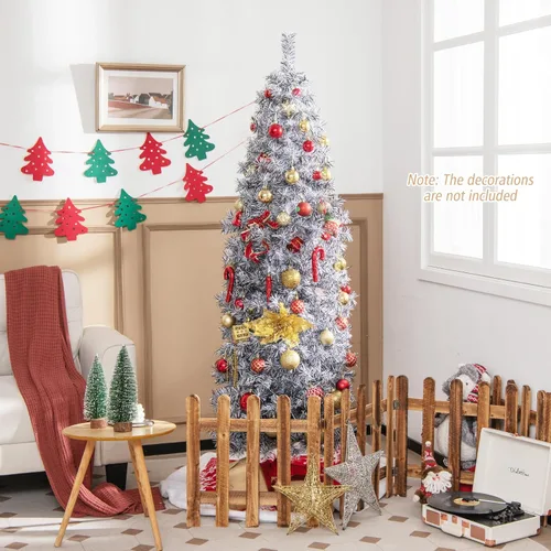 Vista 3 de HAPPYGRILL Árbol de Navidad artificial preiluminado de 6 pies, árbol de Navidad con bisagras con 475 puntas de rama, 250 luces LED blancas frías