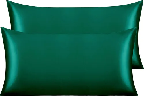 Vista 41 de NTBAY Paquete de 2 fundas de almohada estándar de satén para cabello y piel, lujosas y sedosas fundas de almohada con cierre de sobre, 20 x 26