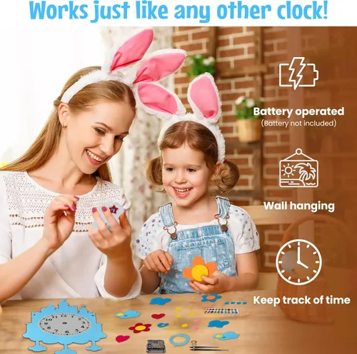 Vista 5 de DIY Clock Kit - Felt Kit for Kids Clock - Decorative Wall Clock Kits for Do It Yourself - Clock Making Kit With Clock Mechanism, Adhesive Felt