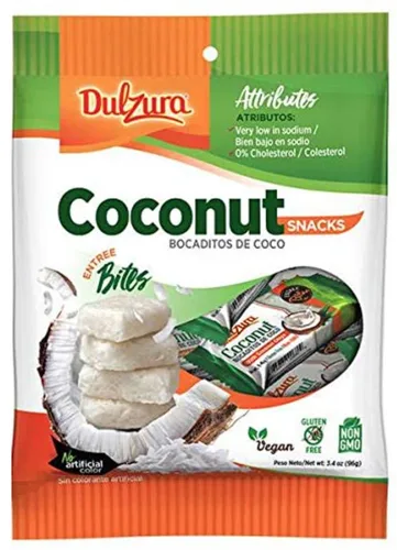 Vista 2 de Dulzura Borincana: Barras veganas de bocadillos de coco (paquete de 3) de 3.4 onzas cada bolsa, sin OMG, sin gluten