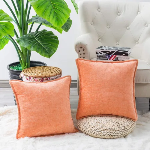 Vista 2 de CaliTime Juego de 2 fundas de almohada de felpilla suave teñidas de algodón con bordes cosidos de hilo de algodón para sofá, decoración de casa