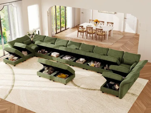 Vista 3 de LLappuil Sofá modular de 14 plazas con almacenamiento, sofás modulares grandes en forma de U para sala de estar con respaldos de brazos ajustables