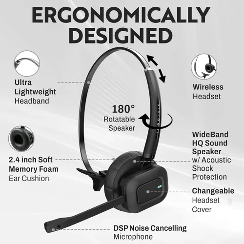 Vista 5 de INNOTALK Auriculares inalámbricos compatibles con Poly Polycom VVX300, VVX310, VVX400, VVX410 y cualquier modelo VVX con paquete de cable