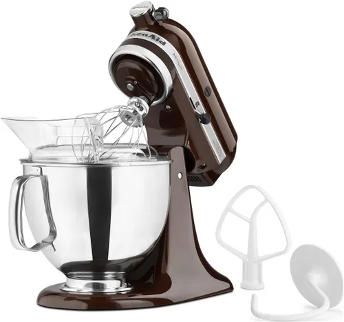 Vista 23 de KitchenAid Artisan Series Batidora de Pie con Cabezal Inclinable de 5 Cuartos con Escudo Vertedor KSM150PS, Crema de Almendra