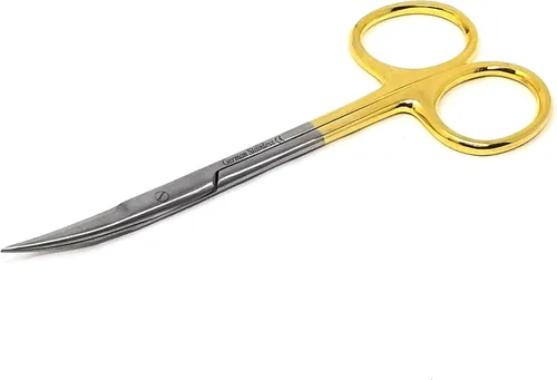 Vista 4 de T/C IRIS MICRO TIJERAS CURVADAS 4.5" CON INSERTOS DE CARBRO TUNGSTEN CON MANGO ORO (HTI MARCA)