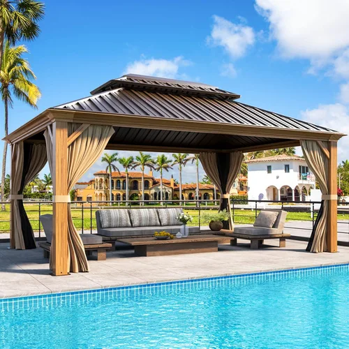 Vista 20 de MELLCOM Gazebo de techo rígido de 12 x 16 pies, gazebo de aluminio de doble techo de policarbonato, glorieta de toldo impermeable para exteriores