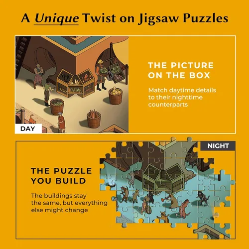 Vista 2 de Rompecabezas de Serie Día y Noche de 1000 Piezas de Rompecabezas Misterioso de Rompecabezas de Cambio de Tiempo para Adultos - Un Rompecabezas