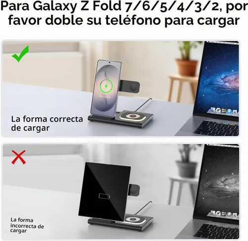 Vista 7 de Cargador inalámbrico para Samsung Galaxy Watch 9/Ultra2, luz nocturna Negro