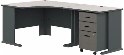 Bush Business Furniture Escritorio esquinero serie A de 48 W con retorno de 36 W y archivador móvil en espectro pizarra y blanco
