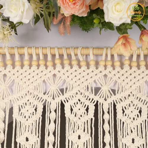 Vista 5 de Cortinas de macramé bohemias, cortinas con cuentas para puertas, macramé para colgar en la pared, cortina de puerta de cuentas, fondo bohemio