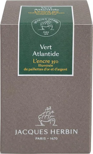 Vista 3 de Jacques Herbin - Ref H15139 - Tinta para bolígrafos estilográficos y bolígrafos enrollables - Vert Atlantide - Botella de 1.7 fl oz - 350 aniversario