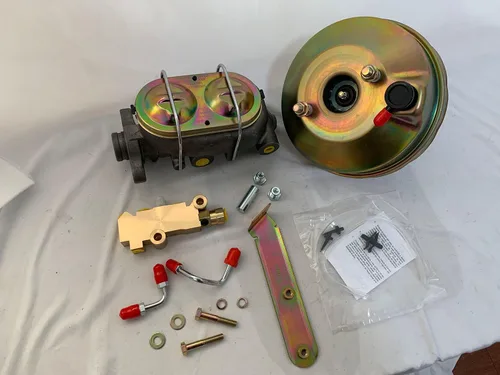 Vista 9 de Universal 8 "Single Zinc Power Brake Booster & W/1" Bail Top Master Cylinder Disco Disco Proportioning Kit de válvula de apoyo w/hierro fundido