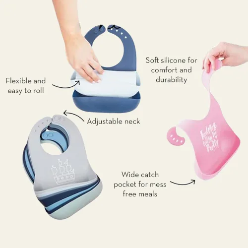 Vista 7 de Babero para bebés para comer de Bella Tunno, babero de silicona impermeable con gran atrapaalimentos, ajuste ajustable para bebés de 4 a 12 meses