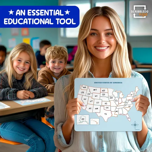 Vista 4 de SCRIBBLEDO Hojas de mapa de Estados Unidos de borrado en seco de 11 x 14 pulgadas, mapas de práctica reutilizables de Estados Unidos
