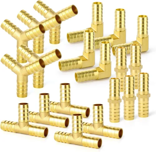 Vista 30 de GASHER 2 Piezas de Conector de Espiga de Manguera de Latón, Conector de Manguera de 3 Vías en T (3/4" x 3/4" x 3/4" Espiga de Manguera) con 6