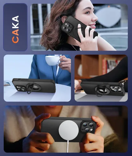 Vista 7 de Caka for iPhone 15 Pro Max Case, iPhone 15 Pro Max Phone Case with Stand Kickstand 360° Magnetic Ring Holder [Compatible with MagSafe] Protective