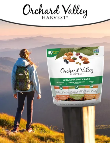 Vista 6 de Orchard Valley Harvest Active Snack Pack Mix, bolsas de 1 onza (paquete variado de 30), mezcla antioxidante, anacardo de almendras y arándanos