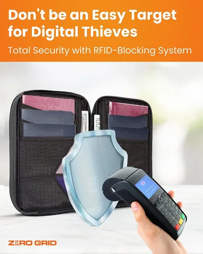 Vista 2 de Zero Grid Passport Wallet - Travel Document Holder wRFID Blocking