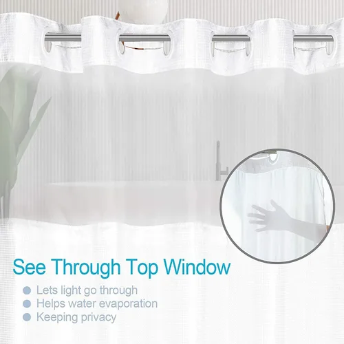 Vista 2 de ROHSCE No Hooks Needed Shower Curtain with Snap in Liner, Thick Waffle Weave with Removable Liner for Bathroom Hotel Grade, Mesh Top Window, Machine