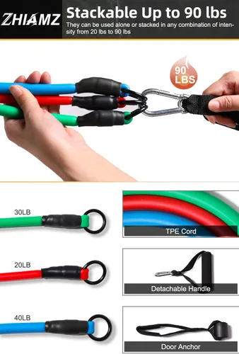 Vista 3 de Resistance Bands with Handles, Single Resistance Bands, Exercise Bands with Handles, for Resistance Training, Physical Therapy, Home Workouts