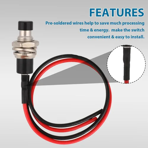 Vista 6 de 12 piezas Mini interruptor momentáneo pequeño normalmente abierto momentáneo botón micro pulsador interruptores 12V precableado 0.276 in 3A 220V