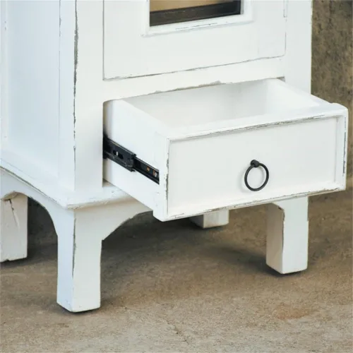 Vista 5 de Home Square Mesa auxiliar de madera de 1 puerta y mesita de noche en blanco envejecido - Juego de 2
