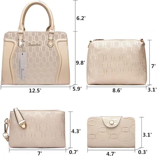 Vista 3 de Soperwillton Bolsos de mano de moda para mujer, bolsa de hombro, asa superior, bolsa de mano, juego de 4 piezas