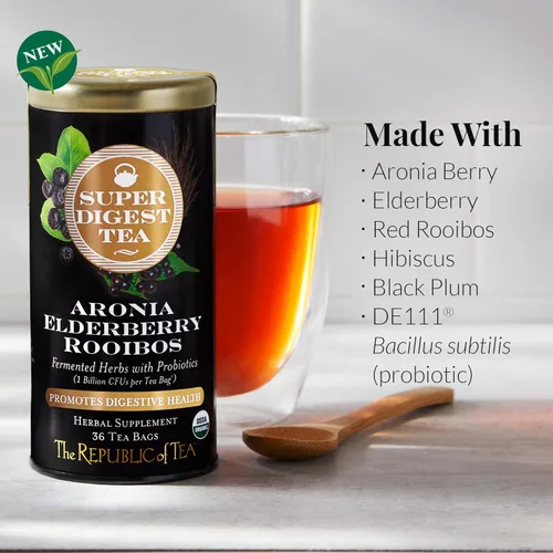Vista 3 de The Republic of Tea Organic Aronia Elderberry Rooibos SuperDigest Tea® Bolsas de té probióticas (36 unidades)