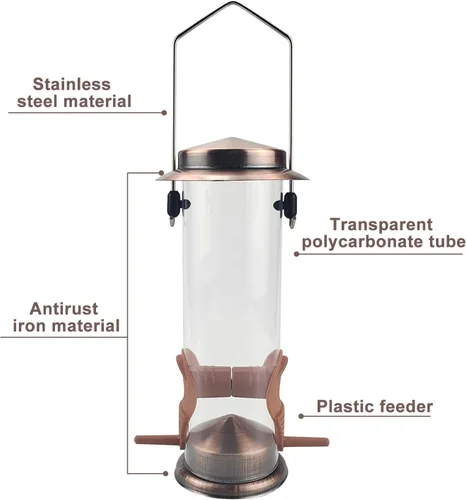Vista 6 de MIXXIDEA Comederos para pájaros salvajes para colgar al aire libre, paquete de 2 comederos de pájaros de tubo de acero inoxidable, resistente al
