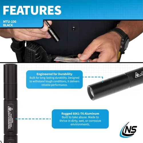 Vista 3 de Nightstick MTU-106 Mini-TAC Linterna UV con 2 AAA, Negro, Pequeño
