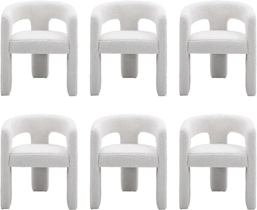 Vista 29 de Silla de Comedor Moderna Sherpa Tipo Barril Tapizada en Pelo Sintético para Comedor con Brazo Silla Auxiliar de Acento Cómoda para Cocina/Sala