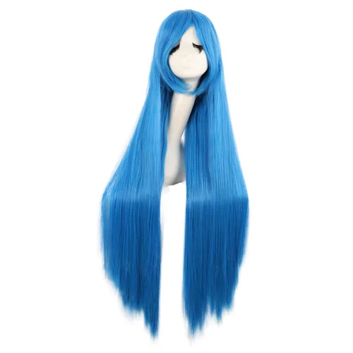 Vista 6 de MapofBeauty - Peluca para anime de 40 pulgadas de largo y lisa, con flequillo oblicuo, para fiesta de cosplay (rubio)