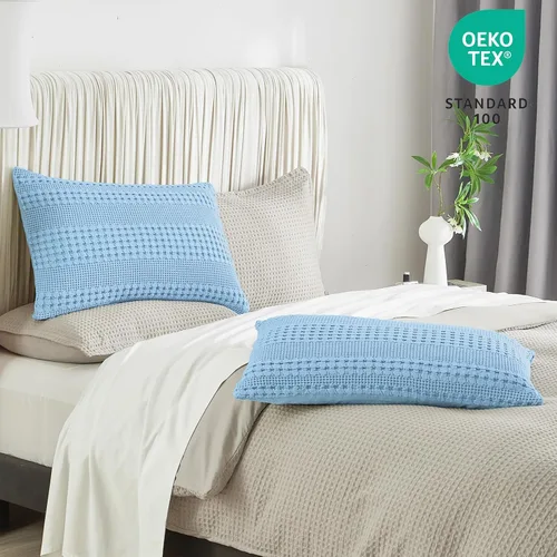 Vista 70 de PHF - Fundas de almohada 100% algodón con tejido gofre europeo, 26 x 26 pulgadas, 2 unidades para decoración elegante del hogar, para cama, sin