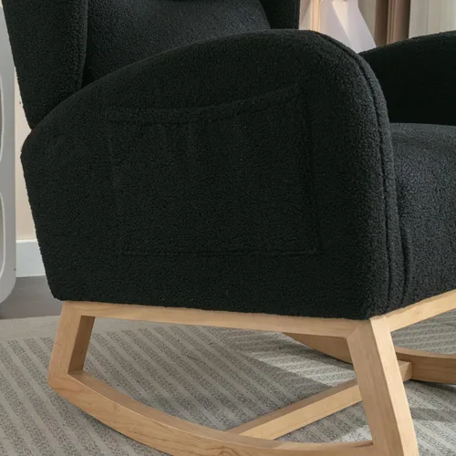 Vista 47 de Setawix Silla mecedora de peluche para guardería, silla mecedora tapizada para sala de estar, sillón con respaldo de sherpa de ocio, silla mecedora